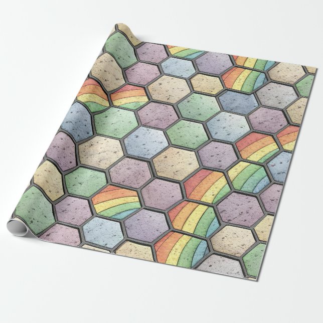 Regnbåge Bikake Mosaik – Hexagonal Kakel Presentpapper (Utrullad)