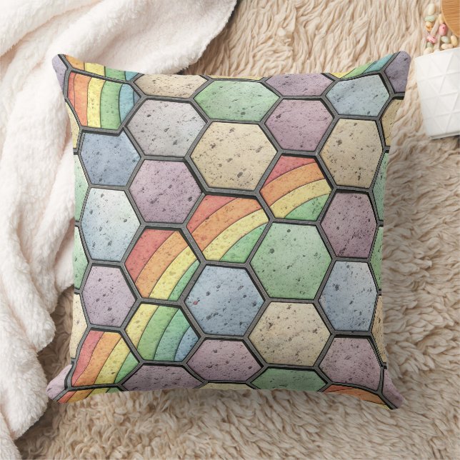 Regnbåge Bikakemönster – Hexagonal Kakel Kudde (Filt)