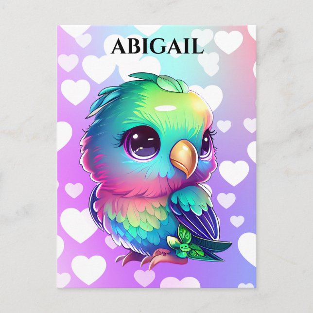 Regnbåge Bird & Hearts Pop Art Vykort (Framsida)