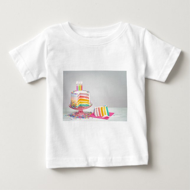 regnbåge Birthday Cake T Shirt (Framsida)
