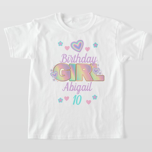 Regnbåge Birthday Girl anpassningsbar Iridescent T Shirt (Laydown)