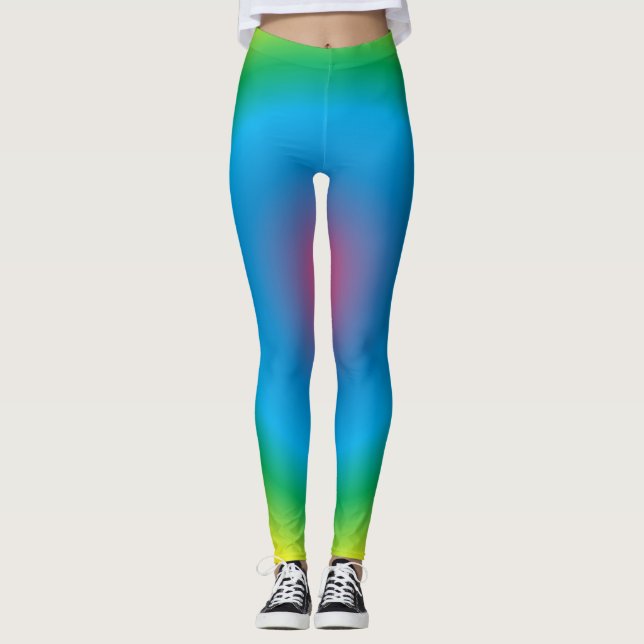 Regnbåge Blå Grön Gul Färgade Leggings (Framsida)