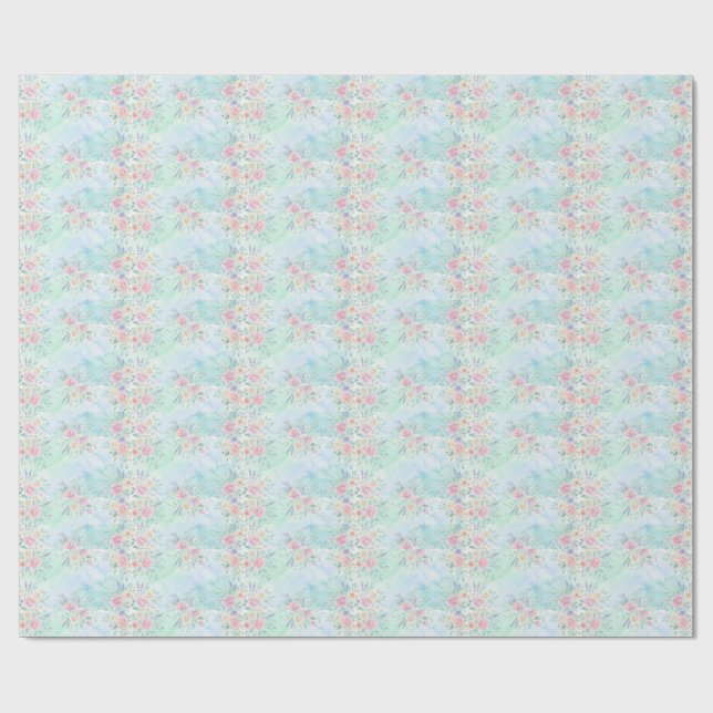 regnbåge blommande pastell akvarell blågrön bakgru presentpapper (Platt)