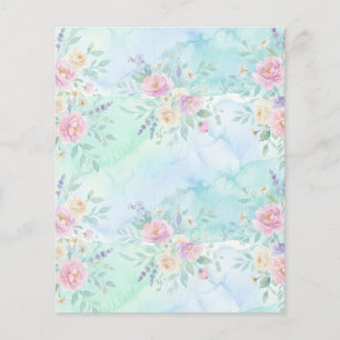 regnbåge blommande pastell vattenfärg blågrön bakg flygblad