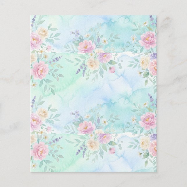 regnbåge blommande pastell vattenfärg blågrön bakg flygblad (Framsidan)