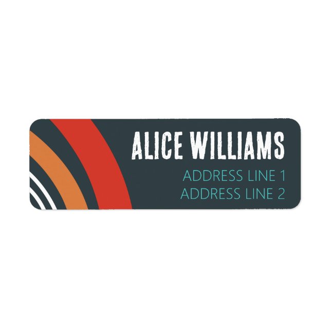 Regnbåge boho blue white line art returadress etikett (Framsidan)