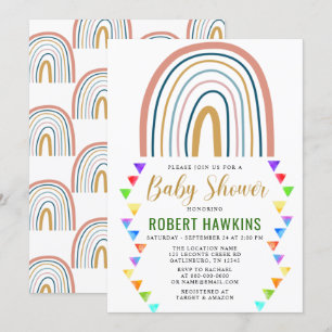 Regnbåge Boho Watercolor Baby Shower Inbjudningar