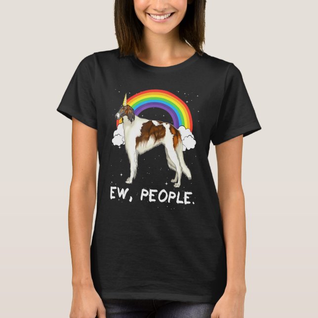 Regnbåge Borzoi Ew Människor Enhörning Hund T Shirt (Framsida)