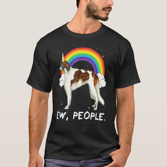 Regnbåge Borzoi Ew Människor Enhörning Hund T Shirt (Framsida)