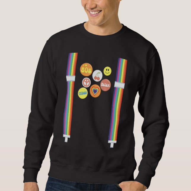 Regnbåge Braces Lgbt 80s Suspenders Costume Lång Ärmad Tröja (Framsida)