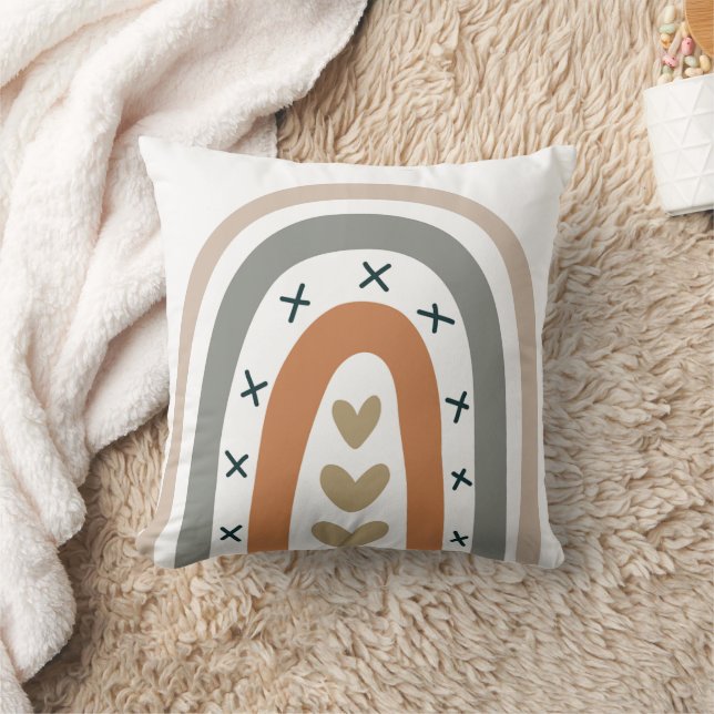 Regnbåge brun beige grått modern, vit muterad jord kudde (Filt)