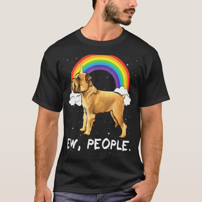 Regnbåge Brussels Griffon Ew Människor Enhörning H T Shirt (Framsida)