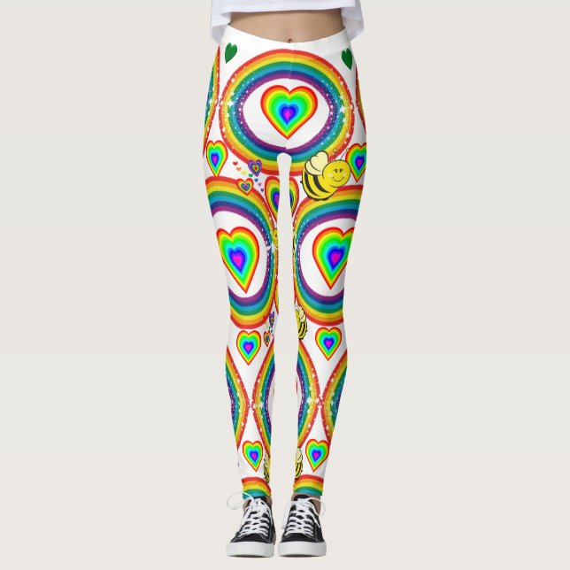 Regnbåge Bumblebee Hearts Leggings (Framsida)