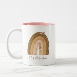 Regnbåge Butterflies Script Teacher Namn Två-Tonad Mugg