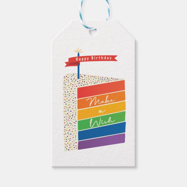 Regnbåge Cake Grattis på födelsedagen Gör en önska Presentetikett (Framsidan)