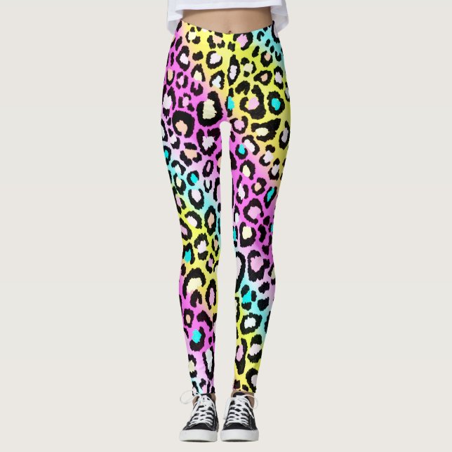 Regnbåge Cheetah skriver ut bensin Leggings (Framsida)