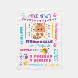 Regnbåge Confetti Cute Kattunge Baby födelsetat Fleecefilt