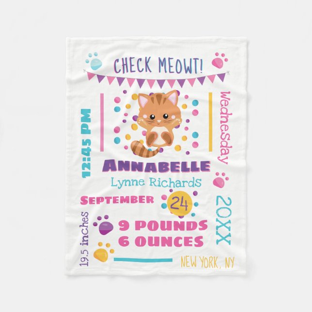 Regnbåge Confetti Cute Kattunge Baby födelsetat Fleecefilt (Framsidan)
