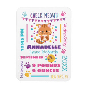 Regnbåge Confetti Cute Kattunge Baby födelsetat Magnet