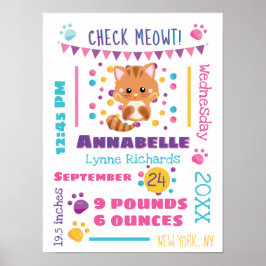 Regnbåge Confetti Cute Kattunge Baby födelsetat Poster