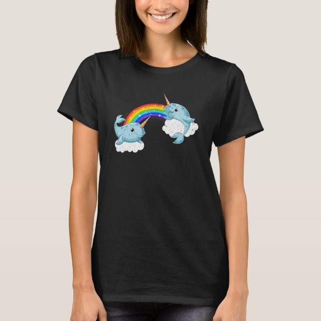 Regnbåge Cute Whale Sea Create Ocean Mammal Narw T Shirt (Framsida)