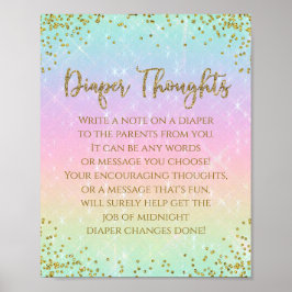Regnbåge Diaper Thoughts Baby Shower Game Poster
