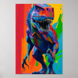Regnbåge Dinosaur T-Rex illustration Art Poster