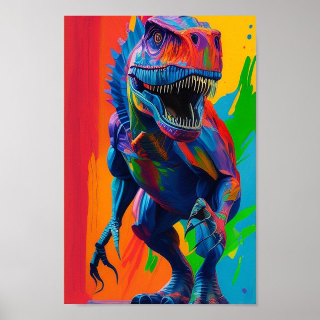 Regnbåge Dinosaur T-Rex illustration Art Poster (Framsidan)