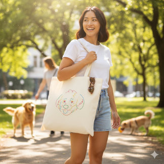 Regnbåge Doodle Linje Art Hund Ansikte Tote Väska