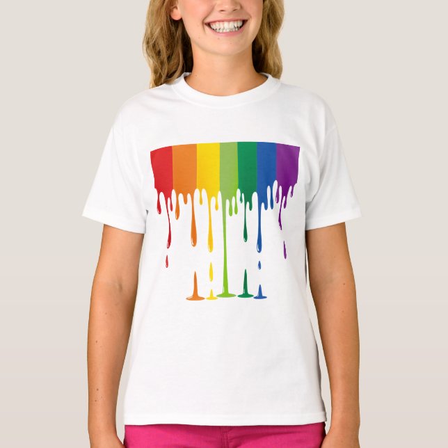 Regnbåge Droppande Målarfärg Flytande Abstrakt Kon T Shirt (Framsida)