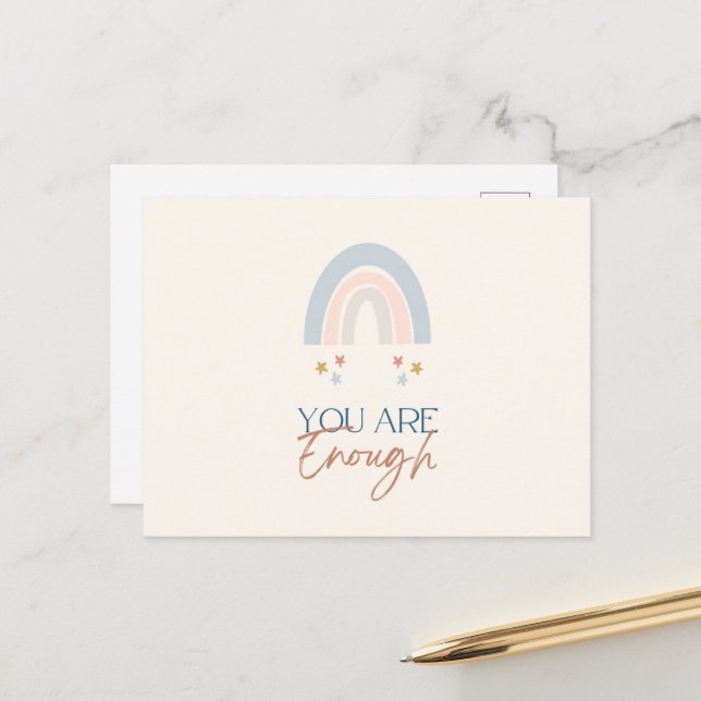 Regnbåge Du Är Tillräcklig Akvarell Jordnära Vykort (Fram/Back In Situ)