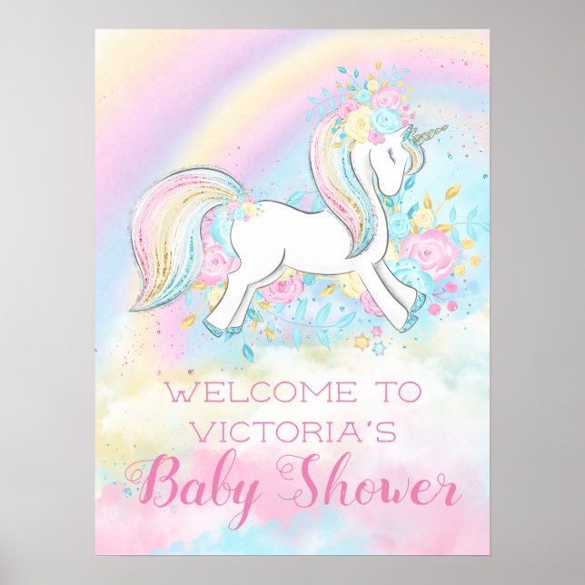 Regnbåge Enhörning Baby Shower Skyltar (Framsidan)