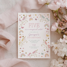 Regnbåge Enhörning Fjäril Flicka 5-årsdag Inbjudningar