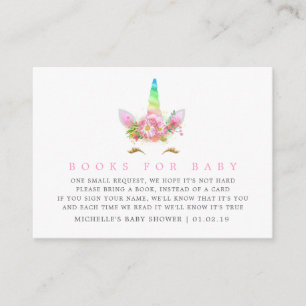 Regnbåge Enhörning Flick Baby Shower Bok Begäran Tilläggskort