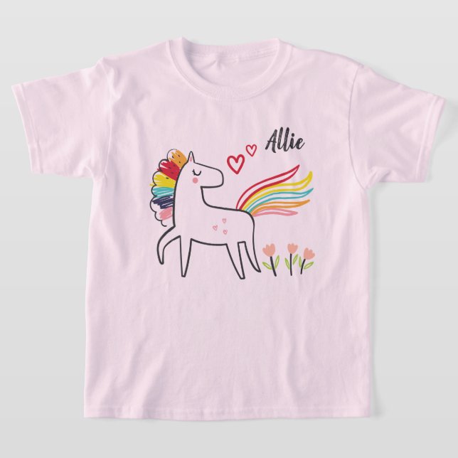 Regnbåge Enhörning Kärlek Anpassat Namn T Shirt (Laydown)