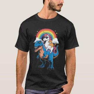 Regnbåge Enhörning Katt Ridande Dinosaurie Rymd Ki T Shirt