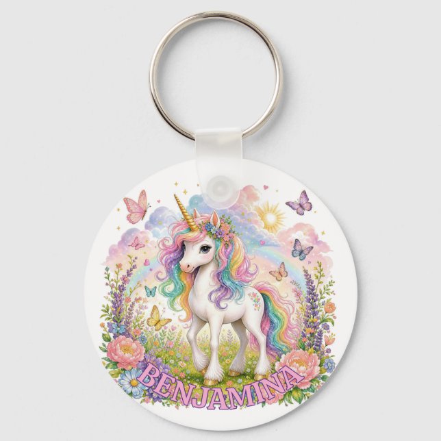 Regnbåge Enhörning Namn Charm Magisk Rosa Fantasy  Nyckelring (Framsida)