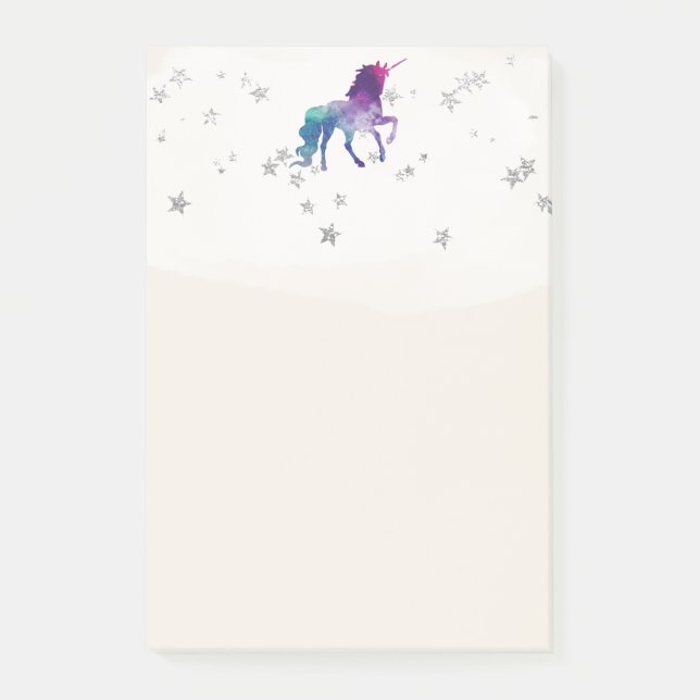 Regnbåge Enhörning och Silver Stjärnor Post-it Block (Framsida)