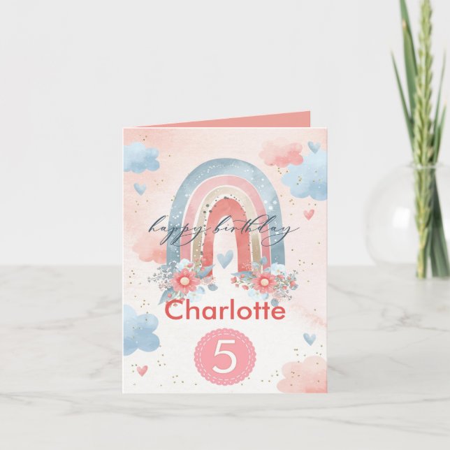 Regnbåge Enhörning Personlig Ålder Lila  Kort (Framsida)
