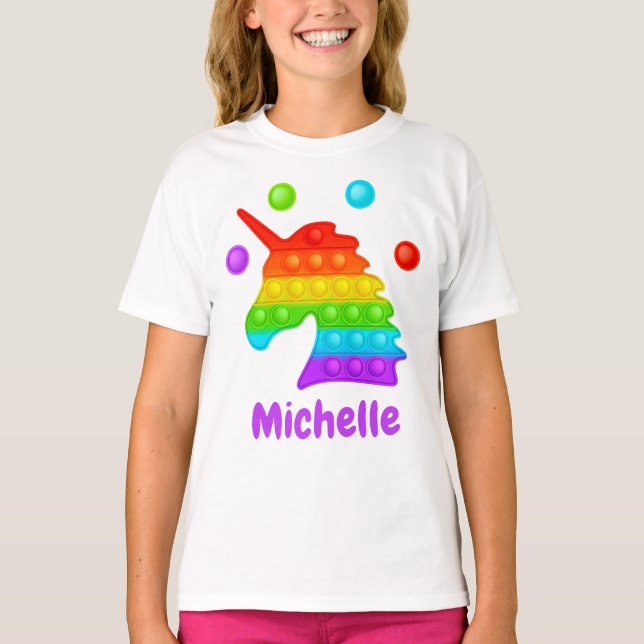 Regnbåge Enhörning Pop It Fidget Leksak Barn T Shirt (Framsida)