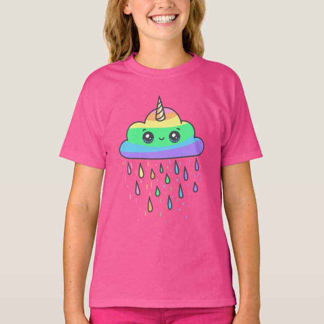 Regnbåge Enhörning Regnmoln T-Shirt (Framsida)