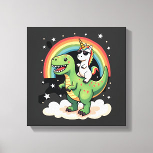 Regnbåge Enhörning Ridande T rex - Dinosaurie Pojk Canvastryck