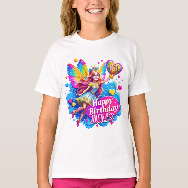 Regnbåge Fairy Birthday Celebration, födelsedagspr T Shirt (Framsida)