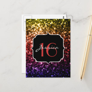 Regnbåge falskt glitter gnistrar Sweet 16 Vykort