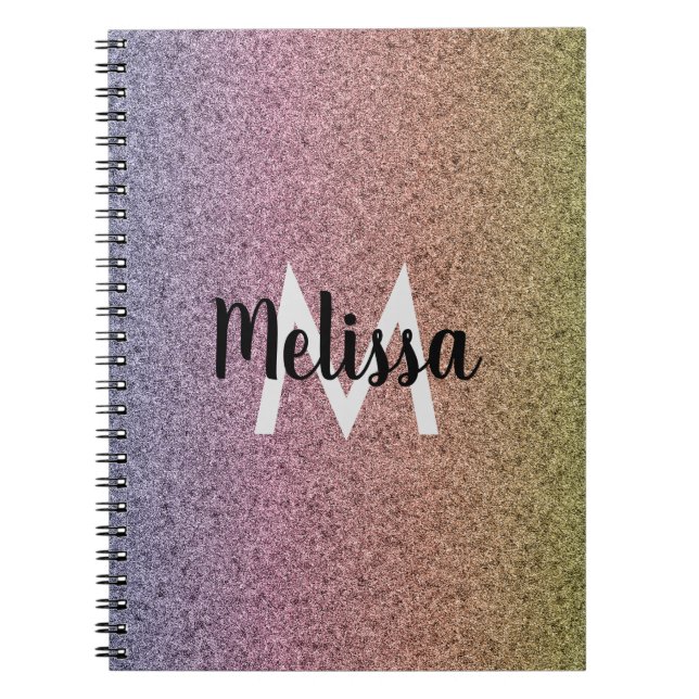 Regnbåge Falskt Glitter Mönster Initial   Anteckningsbok (Framsidan)