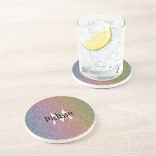 Regnbåge Falskt Glitter Mönster Initial Namn Underlägg