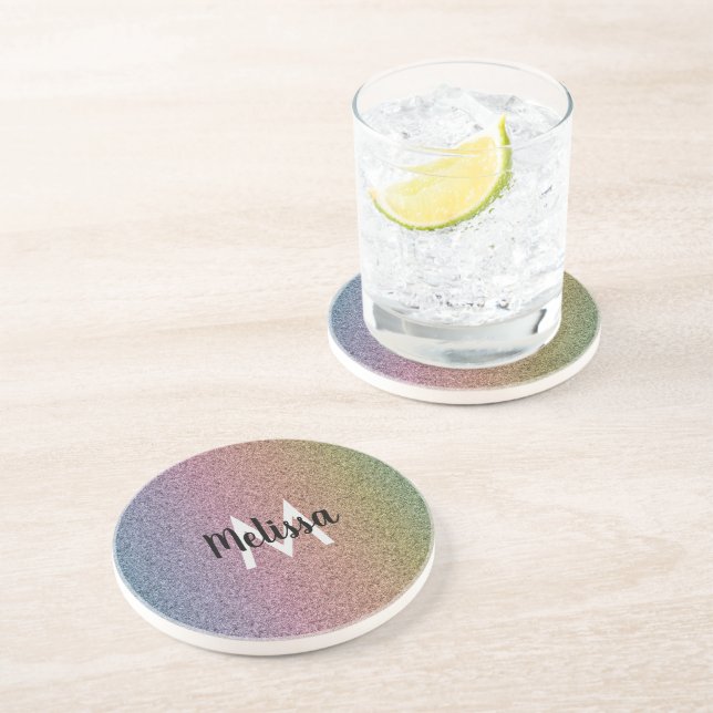 Regnbåge Falskt Glitter Mönster Initial Namn  Underlägg (Sidan)