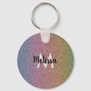Regnbåge Falskt Glitter Mönster Initial  Nyckelring