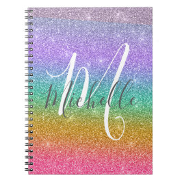Regnbåge Falskt Glitter Personlig Monogram Namn Anteckningsbok