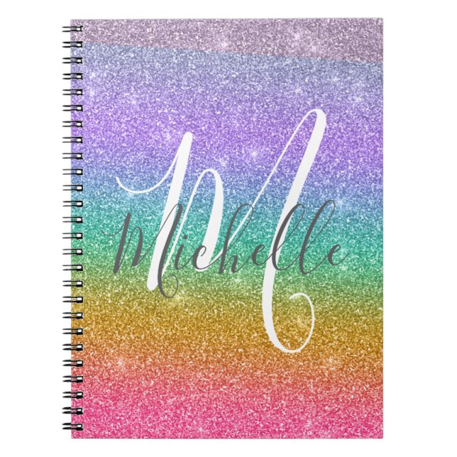 Regnbåge Falskt Glitter Personlig Monogram Namn Anteckningsbok (Framsidan)